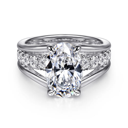 14K White Gold  Split Shank Oval Diamond Engagement Ring