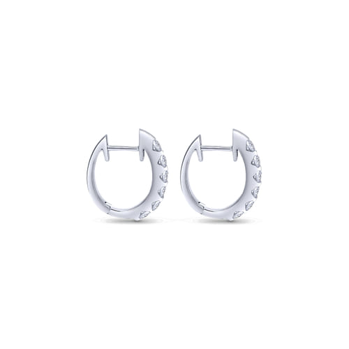 14K White Gold 10mm Round Classic Diamond Huggie Earrings