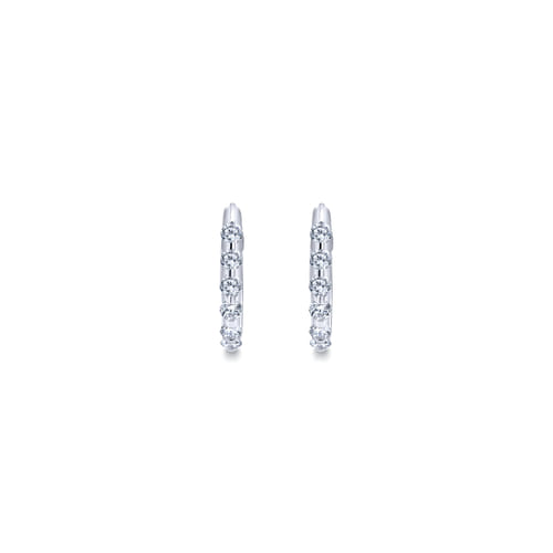 14K White Gold 10mm Round Classic Diamond Huggie Earrings