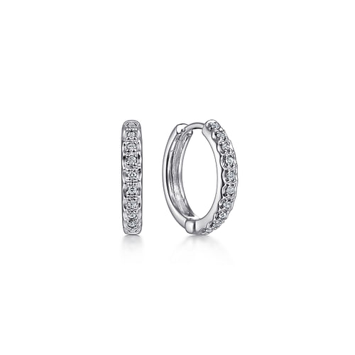 14K White Gold 10mm Round Diamond Huggies