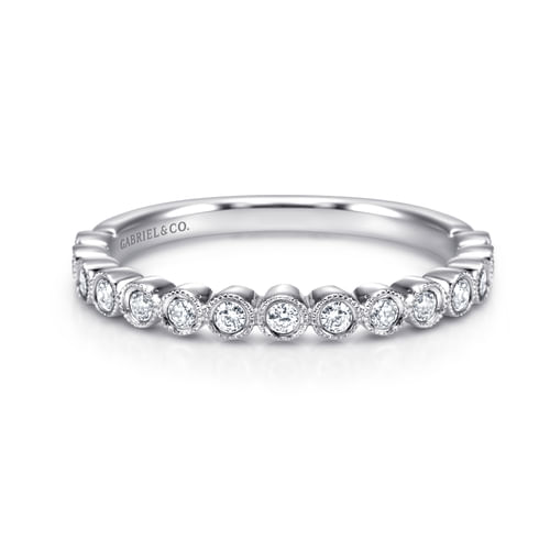14K White Gold 11 Stone Bezel Set Diamond Anniversary Band with Milgrain