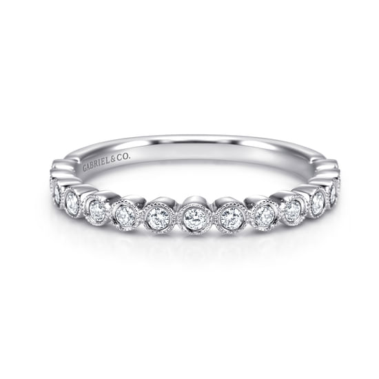 Gabriel - 14K White Gold 11 Stone Bezel Set Diamond Anniversary Band with Milgrain