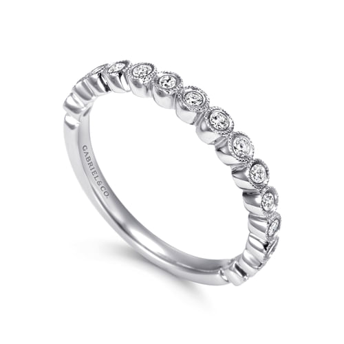 14K White Gold 11 Stone Bezel Set Diamond Anniversary Band with Milgrain