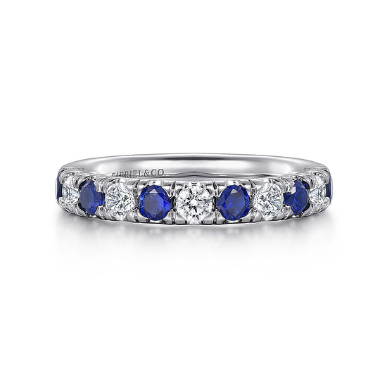 Gabriel - 14K White Gold 11 Stone Diamond and Sapphire Anniversary Band