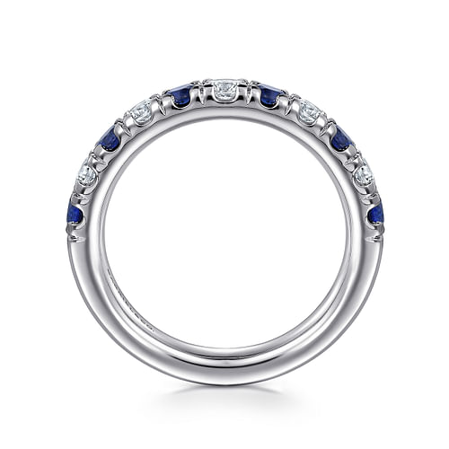 14K White Gold 11 Stone Diamond and Sapphire Anniversary Band