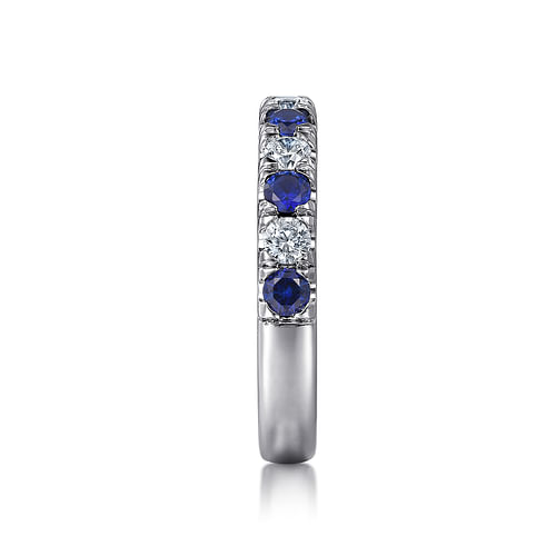 14K White Gold 11 Stone Diamond and Sapphire Anniversary Band