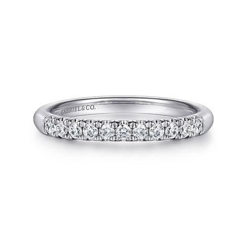 14K White Gold 11 Stone French Pavé Diamond Wedding Band