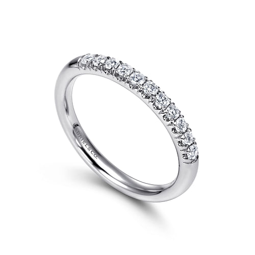 14K White Gold 11 Stone French Pavé Diamond Wedding Band