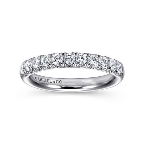 14K White Gold 11 Stone French Pavé Diamond Wedding Band