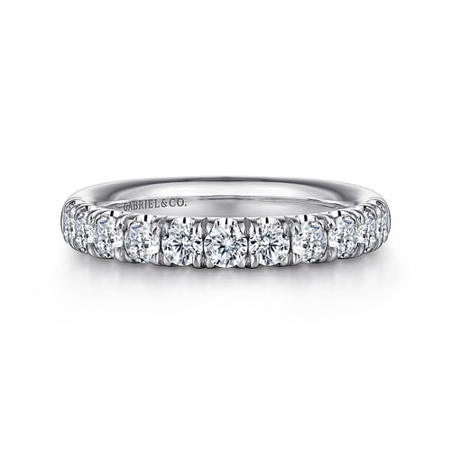 14K White Gold 11 Stone French Pavé Diamond Wedding Band