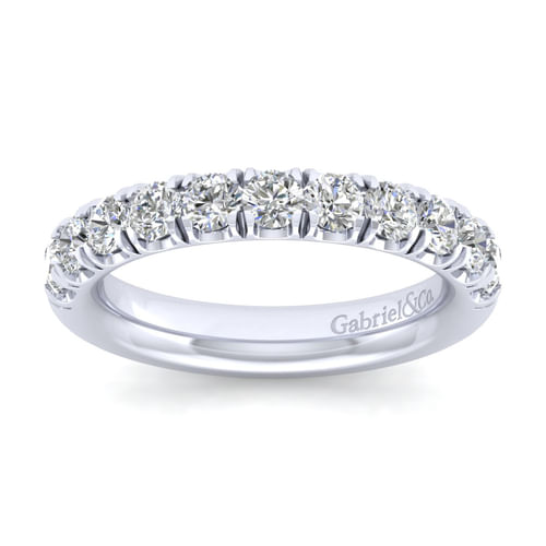 14K White Gold 11 Stone French Pavé Set Diamond Anniversary Band