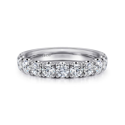 14K White Gold 11 Stone French Pavé Set Diamond Wedding Band