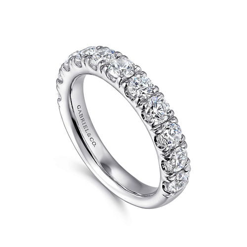14K White Gold 11 Stone French Pavé Set Diamond Wedding Band