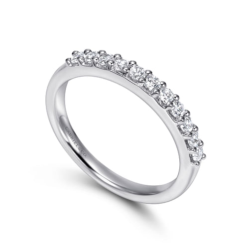 14K White Gold 11 Stone Shared Prong Diamond Anniversary Band