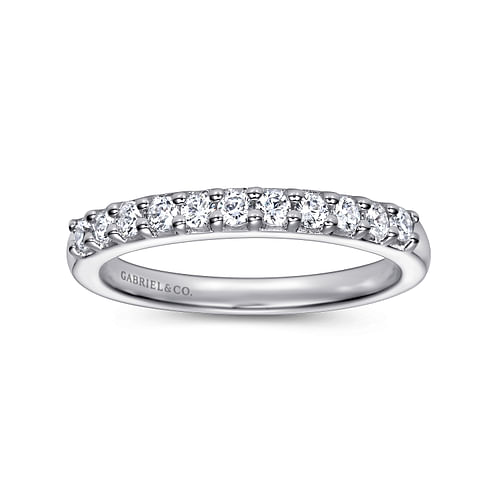 14K White Gold 11 Stone Shared Prong Diamond Anniversary Band