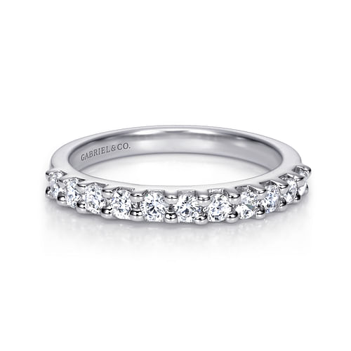 14K White Gold 11 Stone Shared Prong Diamond Anniversary Band