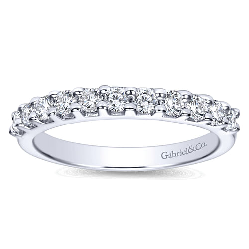 14K White Gold 11 Stone Shared Prong Diamond Anniversary Band