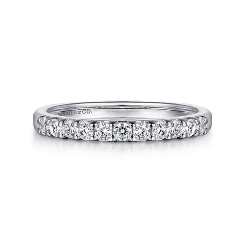 14K White Gold 11 Stone Shared Prong Set Diamond Wedding Band