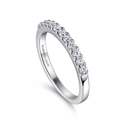 14K White Gold 11 Stone Shared Prong Set Diamond Wedding Band