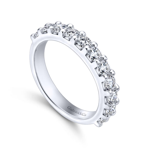 14K White Gold 11 Stone Shared Prong Set Diamond Wedding Band