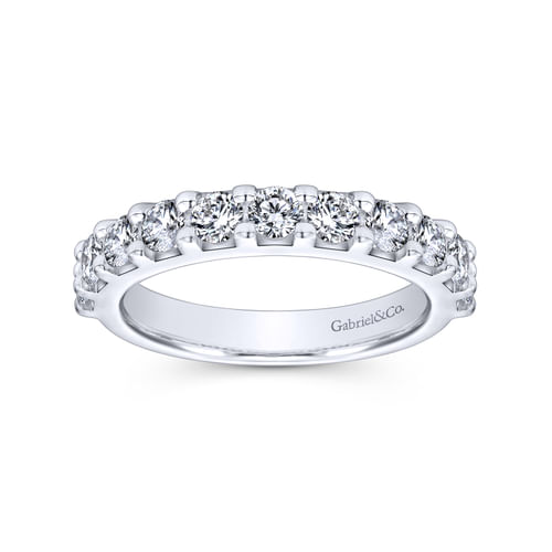 14K White Gold 11 Stone Shared Prong Set Diamond Wedding Band