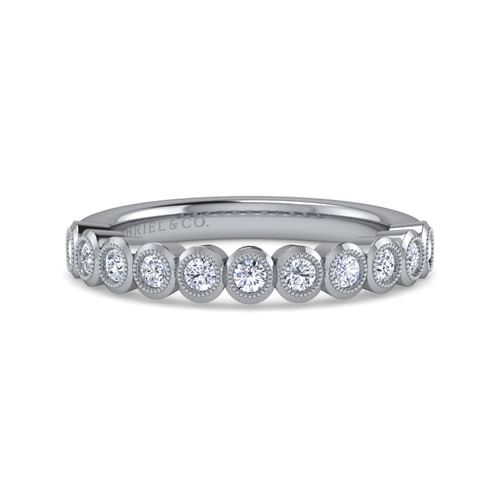 14K White Gold 11 stone Bezel Set Diamond Anniversary Band
