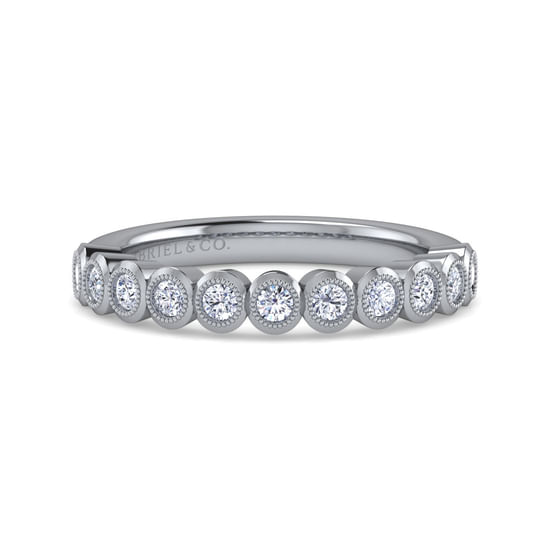 Gabriel - 14K White Gold 11 stone Bezel Set Diamond Anniversary Band