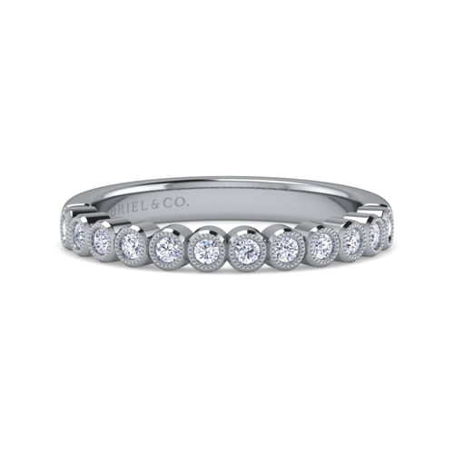 14K White Gold 12 Stone Bezel Set Diamond Anniversary Band
