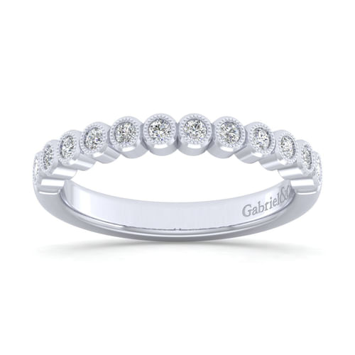 14K White Gold 12 Stone Bezel Set Diamond Anniversary Band