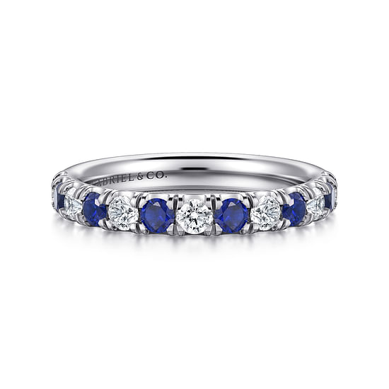 Gabriel - 14K White Gold 13 Stone Diamond and Sapphire Anniversary Band