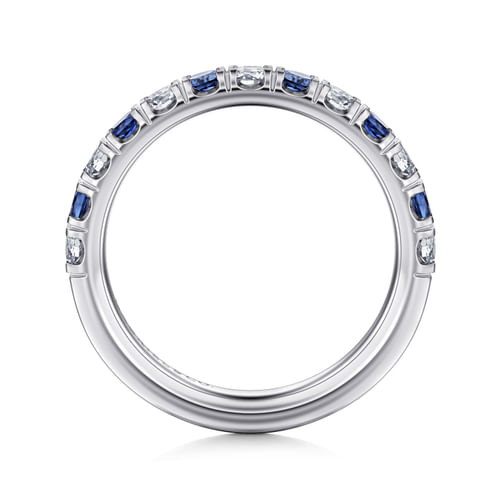 14K White Gold 13 Stone Diamond and Sapphire Anniversary Band