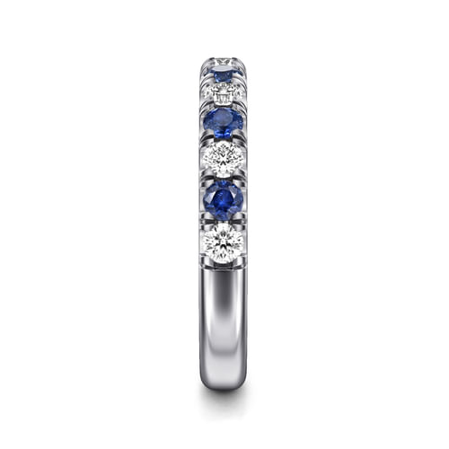 14K White Gold 13 Stone Diamond and Sapphire Anniversary Band