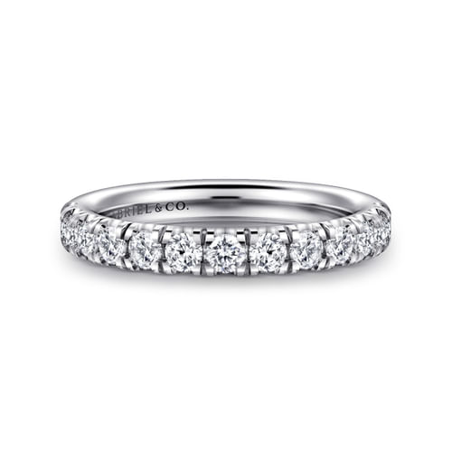 14K White Gold 13 Stone French Pavé Set Diamond Anniversary Band