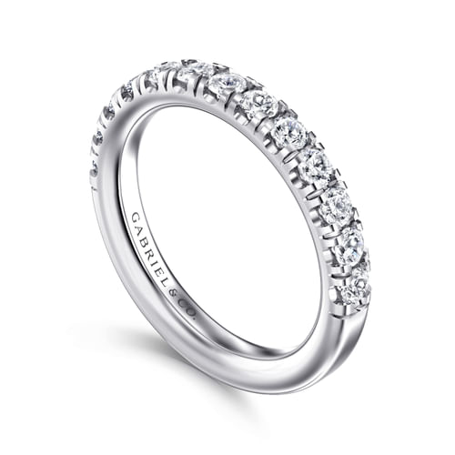 14K White Gold 13 Stone French Pavé Set Diamond Anniversary Band