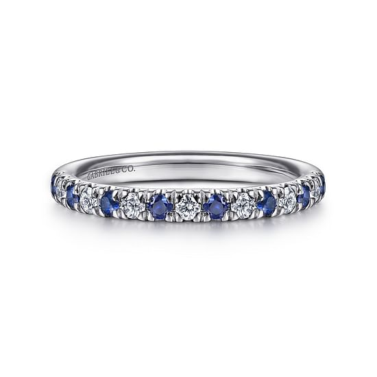 Gabriel - 14K White Gold 15 Stone Diamond and Sapphire Anniversary Band