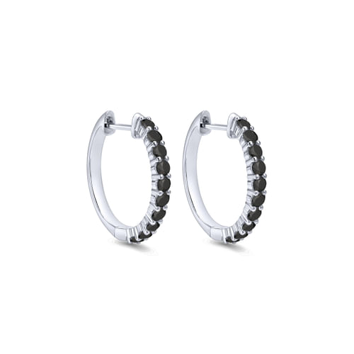 14K White Gold 15mm Black Diamond Huggie