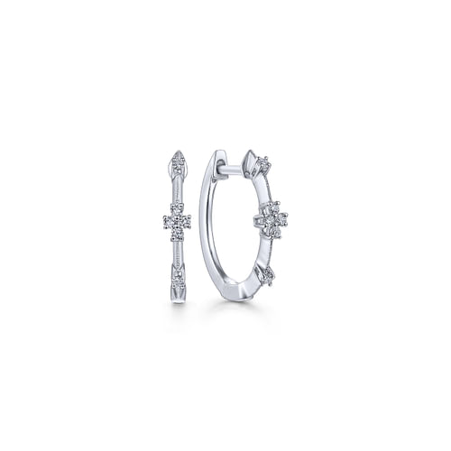14K White Gold 15mm Classic Diamond Huggie Earrings