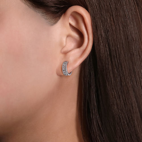 14K White Gold 15mm Diamond Huggies
