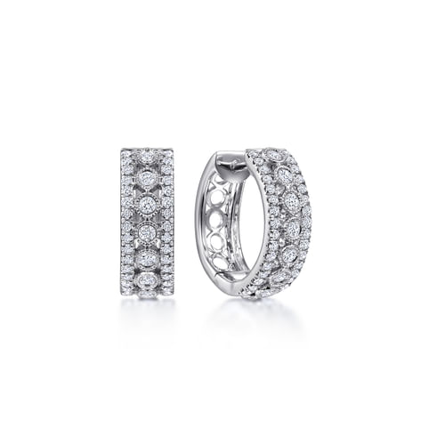 14K White Gold 15mm Diamond Huggies