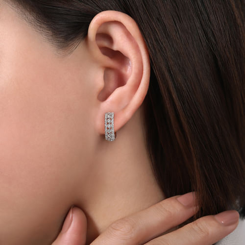 14K White Gold 15mm Diamond Huggies