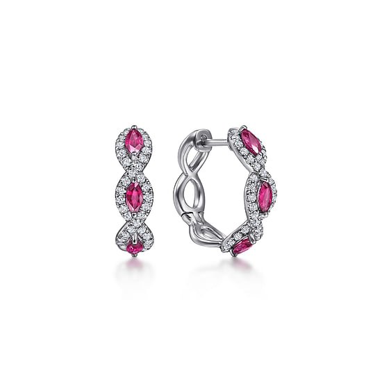 Gabriel - 14K White Gold 15mm Diamond and Ruby Earrings