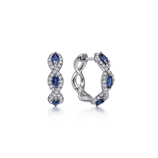 Gabriel - 14K White Gold 15mm Diamond and Sapphire Earrings