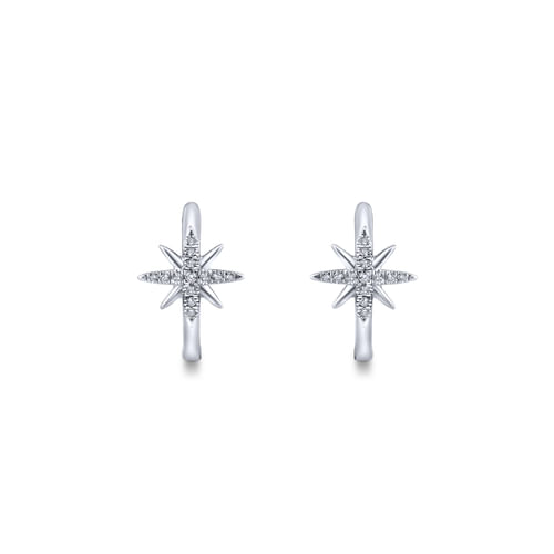 14K White Gold 15mm Diamond and Star Huggies