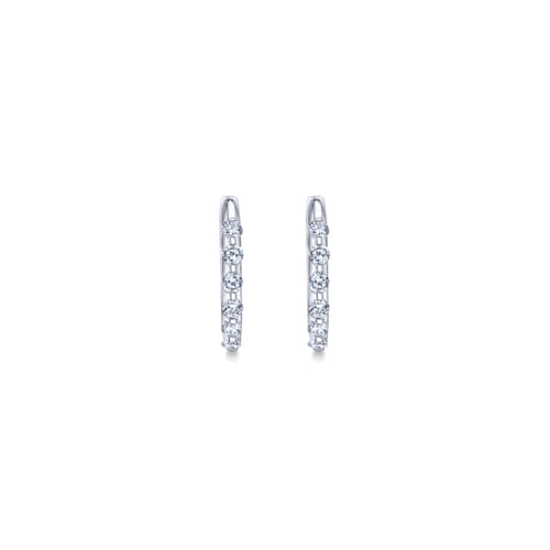 14K White Gold 15mm Round Classic Diamond Huggie Earrings