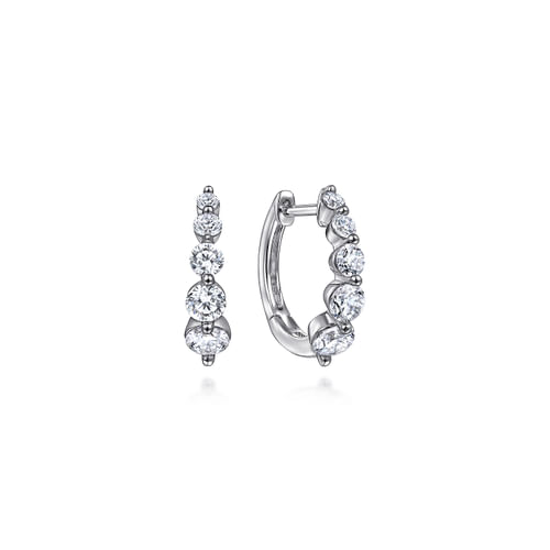 14K White Gold 15mm Round Diamond Huggies