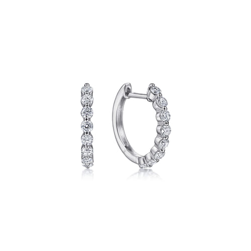 14K White Gold 15mm Single Prong Set Diamond Huggie Earrings