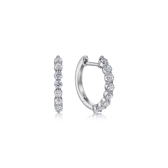 14K White Gold 15mm Single Prong Set Diamond Huggie Earrings
