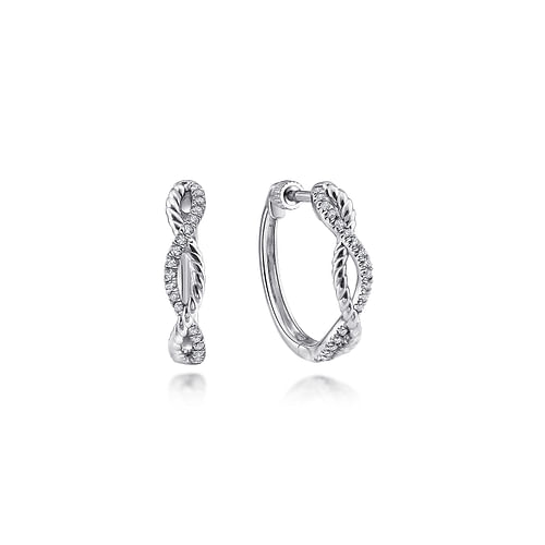 14K White Gold 15mm Twisted Diamond Huggies