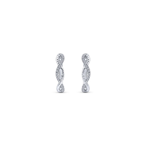 14K White Gold 15mm Twisted Diamond Huggies