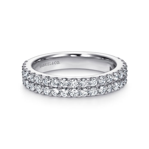 14K White Gold 2 Row Shared Prong Set Diamond Anniversary Band